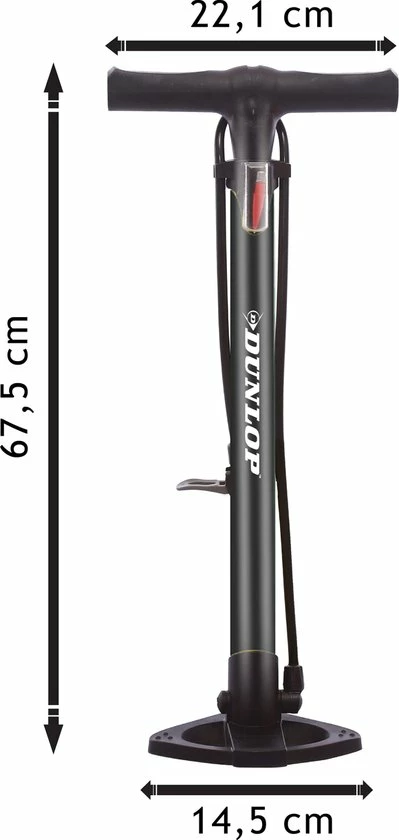 Dunlop Fietspomp - Presta/ Dunlop/ Schrader - Met 2 Adaptoren - Staande Pomp - 62,5 Cm Hoog 2 Dunlop Fietspomp - Presta/ Dunlop/ Schrader - Met 2 Adaptoren - Staande Pomp - 62,5 Cm Hoog - Afbeelding 2