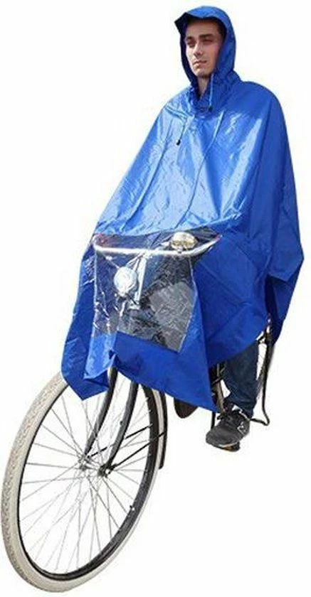 Hooodie Poncho Regenponcho - Fietsponcho Fiets - Koplampproof Transparant - One Size Unisex Blauw 1 Hooodie Poncho Regenponcho - Fietsponcho Fiets - Koplampproof Transparant - One Size Unisex Blauw