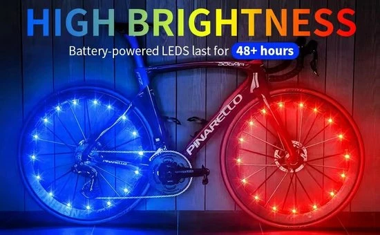 BOTC Wielverlichting Fiets - 20 Holders - Spaakverlichting LED - Lichtsnoer Fietswiel - Fiets Wiel Licht - 20 Leds - 220CM - Rood 9 BOTC Wielverlichting Fiets - 20 Holders - Spaakverlichting LED - Lichtsnoer Fietswiel - Fiets Wiel Licht - 20 Leds - 220CM - Rood - Afbeelding 9