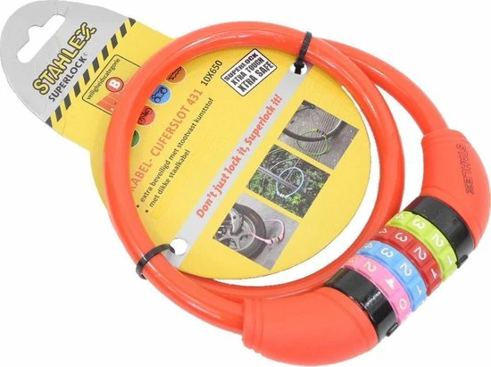 Stahlex 10mm / 65cm Kabelslot Schlechts 230g Met Cijferslot | Het Eerste Fietsslot Voor Uw Kind | Rood 1 Stahlex 10mm / 65cm Kabelslot Schlechts 230g Met Cijferslot | Het Eerste Fietsslot Voor Uw Kind | Rood