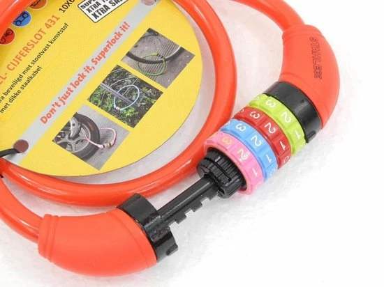 Stahlex 10mm / 65cm Kabelslot Schlechts 230g Met Cijferslot | Het Eerste Fietsslot Voor Uw Kind | Rood 2 Stahlex 10mm / 65cm Kabelslot Schlechts 230g Met Cijferslot | Het Eerste Fietsslot Voor Uw Kind | Rood - Afbeelding 2