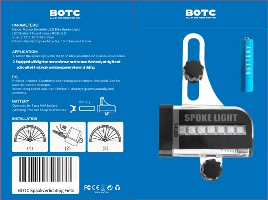 BOTC Spaakverlichting Fiets - 30 Patronen - Spaakverlichting Met Bewegingssensor - LED Fietswiel Spaak Licht 4 BOTC Spaakverlichting Fiets - 30 Patronen - Spaakverlichting Met Bewegingssensor - LED Fietswiel Spaak Licht - Afbeelding 4
