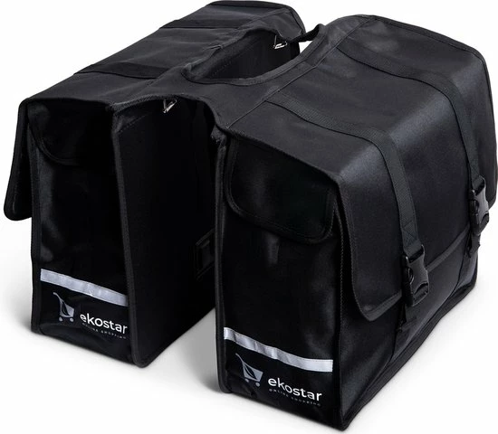 Ekostar® Dubbele Fietstas - NIEUW - Waterafstotend - 46 Liter - Reflectoren – Zwart – OOK Voor Elektrische Fietsen 1 Ekostar® Dubbele Fietstas - NIEUW - Waterafstotend - 46 Liter - Reflectoren – Zwart – OOK Voor Elektrische Fietsen