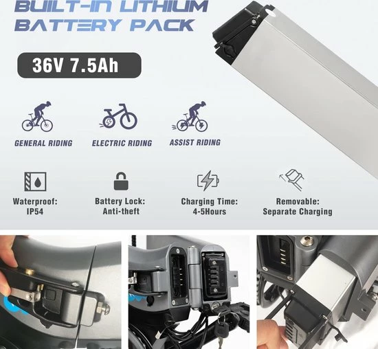 Merkloos Hitway 14F005 Elektrische Fiets Opvouwbaar | 250W Motor | 7.5Ah | 16" | Grijs / Zwart 4 Merkloos Hitway 14F005 Elektrische Fiets Opvouwbaar | 250W Motor | 7.5Ah | 16" | Grijs / Zwart - Afbeelding 4