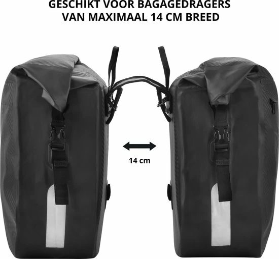 Dutch Mountains Dubbele Fietstas 46 Ltr | 100% Waterdichte Fietstas | Rolltop Sluiting | Reflectoren | Zwart 8 Dutch Mountains Dubbele Fietstas 46 Ltr | 100% Waterdichte Fietstas | Rolltop Sluiting | Reflectoren | Zwart - Afbeelding 8