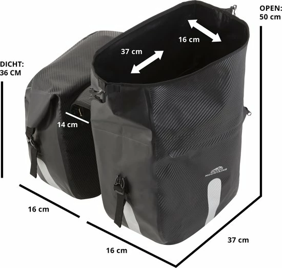 Dutch Mountains Dubbele Fietstas 46 Ltr | 100% Waterdichte Fietstas | Rolltop Sluiting | Reflectoren | Zwart 4 Dutch Mountains Dubbele Fietstas 46 Ltr | 100% Waterdichte Fietstas | Rolltop Sluiting | Reflectoren | Zwart - Afbeelding 4