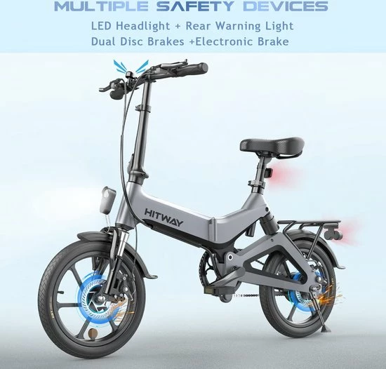 Merkloos Hitway 14F005 Elektrische Fiets Opvouwbaar | 250W Motor | 7.5Ah | 16" | Grijs / Zwart 9 Merkloos Hitway 14F005 Elektrische Fiets Opvouwbaar | 250W Motor | 7.5Ah | 16" | Grijs / Zwart - Afbeelding 9