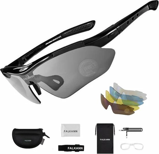 Falkann Basics - Fietsbril / Sportbril Set + 5 Verwisselbare Lenzen Incl. Gepolariseerde Lens - Zwart 1 Falkann Basics - Fietsbril / Sportbril Set + 5 Verwisselbare Lenzen Incl. Gepolariseerde Lens - Zwart