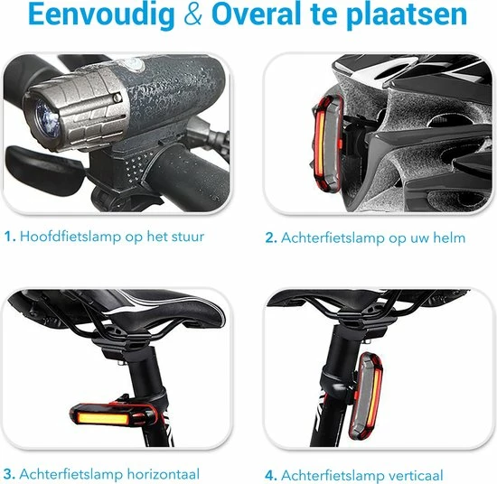 TIGIOO Fietslamp - Fietslampjes Set Koplamp - Fietslamp Voorlicht & Achterlicht USB Oplaadbaar 4 TIGIOO Fietslamp - Fietslampjes Set Koplamp - Fietslamp Voorlicht & Achterlicht USB Oplaadbaar - Afbeelding 4