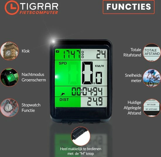 Tigrar Kilometerteller Fiets - Fietscomputer Draadloos - KM Teller Fiets - Waterdicht Met 17 Functies Snelheidsmeter 7 Tigrar Kilometerteller Fiets - Fietscomputer Draadloos - KM Teller Fiets - Waterdicht Met 17 Functies Snelheidsmeter - Afbeelding 7