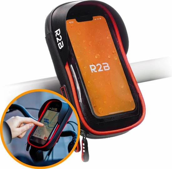 R2B Telefoonhouder Fiets Waterdicht Met 360 Graden Rotatie - Ook Voor Scooter & Motor - Gsm Houder Fiets - Model "Den Haag" - Zwart/Rood - Accessoires 1 R2B Telefoonhouder Fiets Waterdicht Met 360 Graden Rotatie - Ook Voor Scooter & Motor - Gsm Houder Fiets - Model "Den Haag" - Zwart/Rood - Accessoires