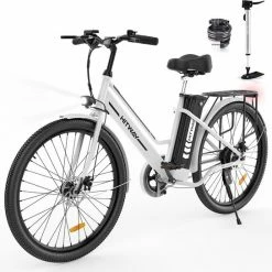 HITWAY Elektrische Fiets, 26 Inch, 250 W Motor, Li-batterij 36 V, 8.4 Ah, Tot 35-70 Km Wit Blauw