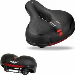 IBright Comfort Fietszadel Met Gelpads - Dames / Heren - Ventilerend - Zadelvering - Waterdicht - Gratis Zadelstrop - Zwart