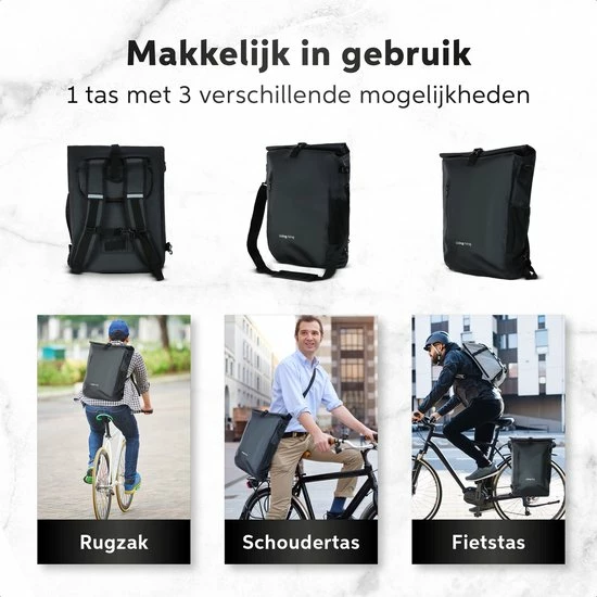 Living Nine Fietstas - Enkele - 20L - Waterdicht - Ook Voor Elektrische Fietsen - Dragen Als Handtas En Schoudertas - Zwart 7 Living Nine Fietstas - Enkele - 20L - Waterdicht - Ook Voor Elektrische Fietsen - Dragen Als Handtas En Schoudertas - Zwart - Afbeelding 7