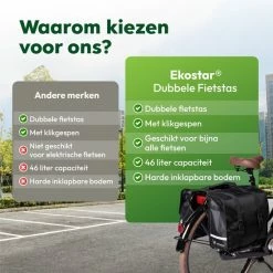Ekostar® Dubbele Fietstas - NIEUW - Waterafstotend - 46 Liter - Reflectoren – Zwart – OOK Voor Elektrische Fietsen 21 Ekostar® Dubbele Fietstas - NIEUW - Waterafstotend - 46 Liter - Reflectoren – Zwart – OOK Voor Elektrische Fietsen -Windgoo Shop 550x550 110