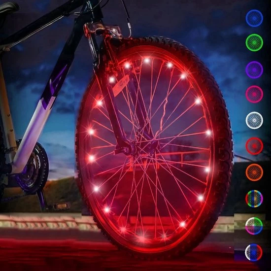BOTC Wielverlichting Fiets - 20 Holders - Spaakverlichting LED - Lichtsnoer Fietswiel - Fiets Wiel Licht - 20 Leds - 220CM - Rood 1 BOTC Wielverlichting Fiets - 20 Holders - Spaakverlichting LED - Lichtsnoer Fietswiel - Fiets Wiel Licht - 20 Leds - 220CM - Rood