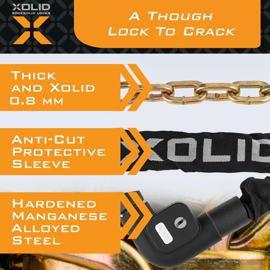 Xolid Kettingslot Met 3x Sleutel Incl. 1x LED - Solid Pantserslot Uit Gehard Staal - Gebruik Slot Lock Motor Scooter Fiets Motorslot Scooterslot - Alternatief Voor Ketting Ringslot Cijferslot Kabelslot Beugelslot - Lengte 100CM Dikte 8MM - Zwart 2 Xolid Kettingslot Met 3x Sleutel Incl. 1x LED - Solid Pantserslot Uit Gehard Staal - Gebruik Slot Lock Motor Scooter Fiets Motorslot Scooterslot - Alternatief Voor Ketting Ringslot Cijferslot Kabelslot Beugelslot - Lengte 100CM Dikte 8MM - Zwart - Afbeelding 2