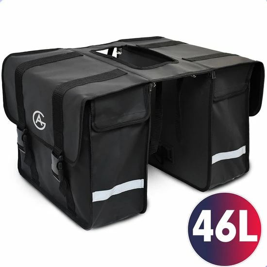 AG Fietstas 46 Liter - Dubbele Fietstas - Extra Veel Ruimte - Waterafstotend - Reflectoren Fietstassen - Electrische Fietsen - Zwart - Dubbel 1 AG Fietstas 46 Liter - Dubbele Fietstas - Extra Veel Ruimte - Waterafstotend - Reflectoren Fietstassen - Electrische Fietsen - Zwart - Dubbel