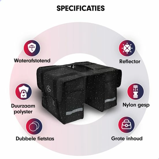 AG Fietstas 46 Liter - Dubbele Fietstas - Extra Veel Ruimte - Waterafstotend - Reflectoren Fietstassen - Electrische Fietsen - Zwart - Dubbel 12 AG Fietstas 46 Liter - Dubbele Fietstas - Extra Veel Ruimte - Waterafstotend - Reflectoren Fietstassen - Electrische Fietsen - Zwart - Dubbel - Afbeelding 12