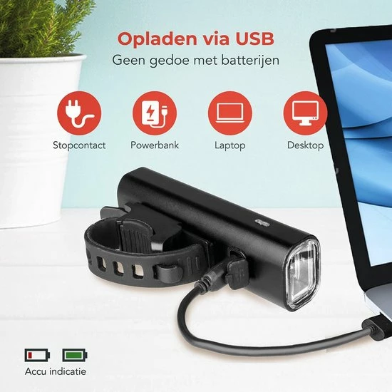 LifeGoods LED Fietsverlichting Set - Voorlicht En Achterlicht - USB Oplaadbaar - Zwart 6 LifeGoods LED Fietsverlichting Set - Voorlicht En Achterlicht - USB Oplaadbaar - Zwart - Afbeelding 6