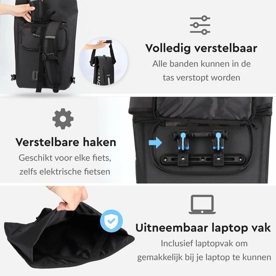 Dyken Fietstas Enkele - Waterdicht - Fietsrugzak - Schoudertas - 25L - Zwart 3 Dyken Fietstas Enkele - Waterdicht - Fietsrugzak - Schoudertas - 25L - Zwart - Afbeelding 3
