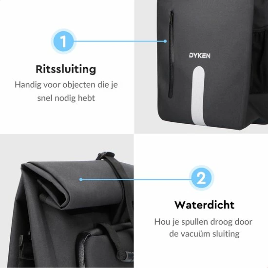 Dyken Fietstas Enkele - Waterdicht - Fietsrugzak - Schoudertas - 25L - Zwart 4 Dyken Fietstas Enkele - Waterdicht - Fietsrugzak - Schoudertas - 25L - Zwart - Afbeelding 4