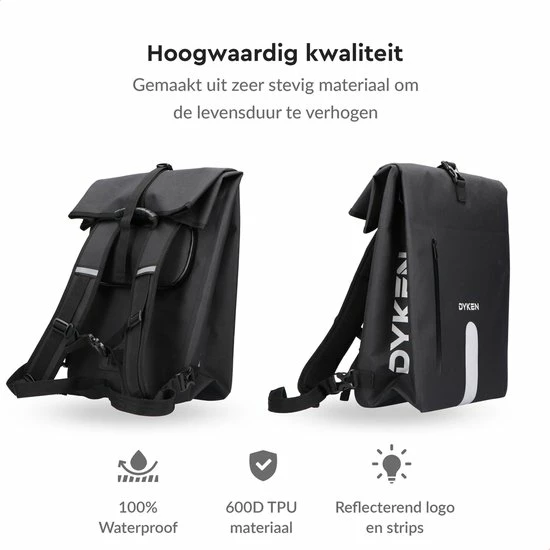 Dyken Fietstas Enkele - Waterdicht - Fietsrugzak - Schoudertas - 25L - Zwart 6 Dyken Fietstas Enkele - Waterdicht - Fietsrugzak - Schoudertas - 25L - Zwart - Afbeelding 6