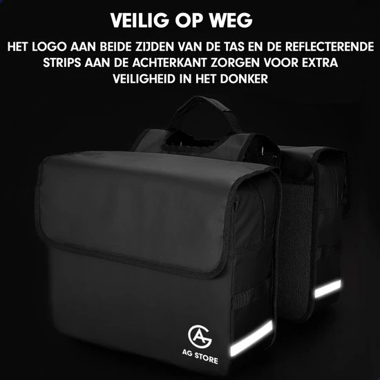 AG Fietstas -dubbele Fietstas - Fietstassen - Electrische Fietsen - Zwart - Dubbel - Waterdicht - 37 Liter -volwassenen - Elektrische Fiets - Reflectoren - 100% Polyster 13 AG Fietstas -dubbele Fietstas - Fietstassen - Electrische Fietsen - Zwart - Dubbel - Waterdicht - 37 Liter -volwassenen - Elektrische Fiets - Reflectoren - 100% Polyster - Afbeelding 13