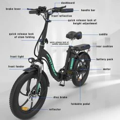 Hitway BK6 Elektrische Fiets - Opvouwbare E-bike - 20 Inch Fat Tire - 250W Motor - 11,2Ah - Zwart/Groen -Windgoo Shop 550x550 394