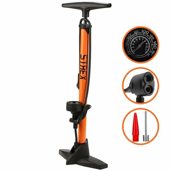 Strex Fietspomp - Drukmeter - 11 Bar Bal Pomp - Oranje 1 Strex Fietspomp - Drukmeter - 11 Bar Bal Pomp - Oranje