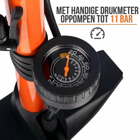 Strex Fietspomp - Drukmeter - 11 Bar Bal Pomp - Oranje 3 Strex Fietspomp - Drukmeter - 11 Bar Bal Pomp - Oranje - Afbeelding 3