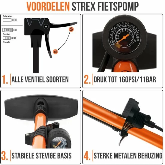 Strex Fietspomp - Drukmeter - 11 Bar Bal Pomp - Oranje 6 Strex Fietspomp - Drukmeter - 11 Bar Bal Pomp - Oranje - Afbeelding 6