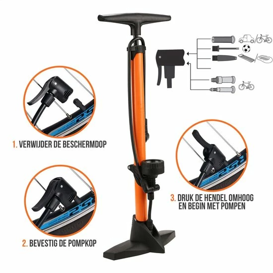 Strex Fietspomp - Drukmeter - 11 Bar Bal Pomp - Oranje 9 Strex Fietspomp - Drukmeter - 11 Bar Bal Pomp - Oranje - Afbeelding 9