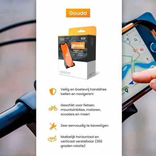 R2B Telefoonhouder Fiets Met 360 Graden Rotatie - Gsm Houder Fiets - Fiets Accessoires - Model "Gouda" 8 R2B Telefoonhouder Fiets Met 360 Graden Rotatie - Gsm Houder Fiets - Fiets Accessoires - Model "Gouda" - Afbeelding 8