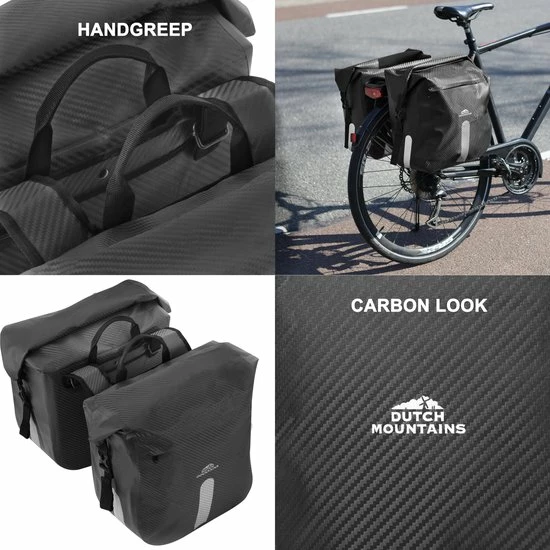 Dutch Mountains Dubbele Fietstas 46 Ltr | 100% Waterdichte Fietstas | Rolltop Sluiting | Reflectoren | Zwart 3 Dutch Mountains Dubbele Fietstas 46 Ltr | 100% Waterdichte Fietstas | Rolltop Sluiting | Reflectoren | Zwart - Afbeelding 3