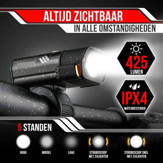 Strex LED Fietsverlichting Set - Voorlicht En Achterlicht - USB Oplaadbaar - Fietslamp - Fietslampjes - Zwart 3 Strex LED Fietsverlichting Set - Voorlicht En Achterlicht - USB Oplaadbaar - Fietslamp - Fietslampjes - Zwart - Afbeelding 3