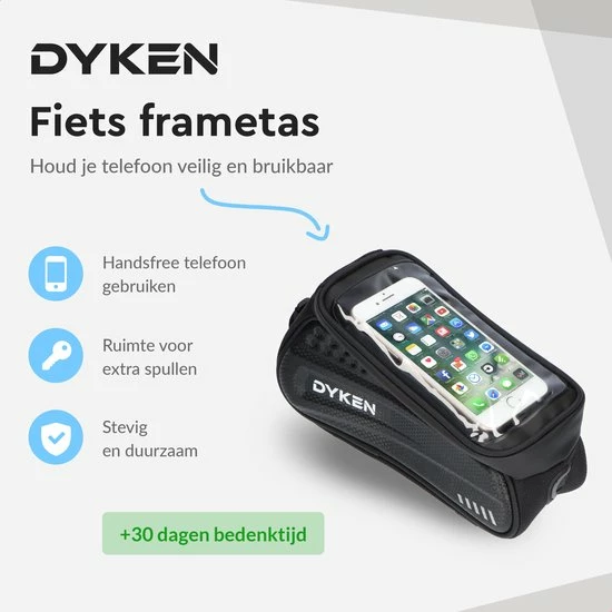 Dyken Frametas Fiets - Waterdichte Telefoonhouder - Fietstas Frame - Zwart 2 Dyken Frametas Fiets - Waterdichte Telefoonhouder - Fietstas Frame - Zwart - Afbeelding 2