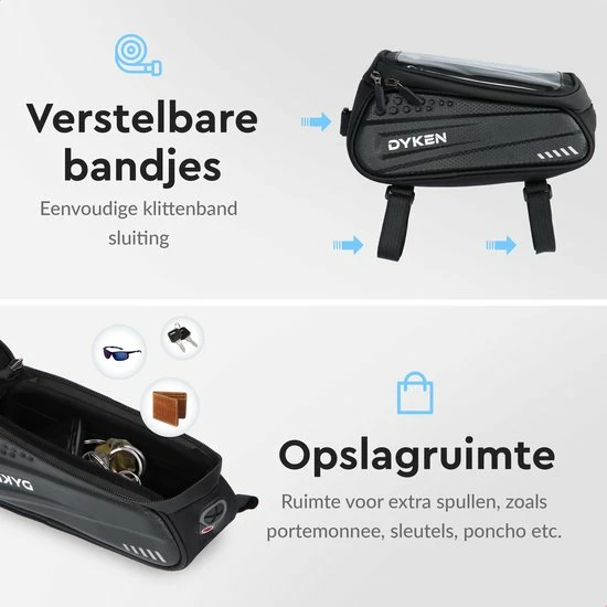 Dyken Frametas Fiets - Waterdichte Telefoonhouder - Fietstas Frame - Zwart 3 Dyken Frametas Fiets - Waterdichte Telefoonhouder - Fietstas Frame - Zwart - Afbeelding 3