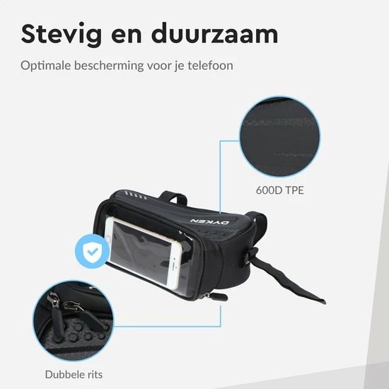 Dyken Frametas Fiets - Waterdichte Telefoonhouder - Fietstas Frame - Zwart 7 Dyken Frametas Fiets - Waterdichte Telefoonhouder - Fietstas Frame - Zwart - Afbeelding 7