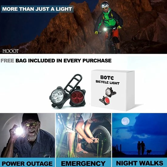 BOTC Fietsverlichting USB Oplaadbaar - Oplaadbare USB Led Fietslamp - Voorlicht & Achterlicht - Waterdicht 3 BOTC Fietsverlichting USB Oplaadbaar - Oplaadbare USB Led Fietslamp - Voorlicht & Achterlicht - Waterdicht - Afbeelding 3
