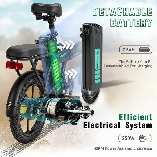 Hitway BK5 Elektrische Fiets | Opvouwbare E-bike | 16 Inch | Hitway BK5 250W Motor | Zwart 4 Hitway BK5 Elektrische Fiets | Opvouwbare E-bike | 16 Inch | Hitway BK5 250W Motor | Zwart - Afbeelding 4
