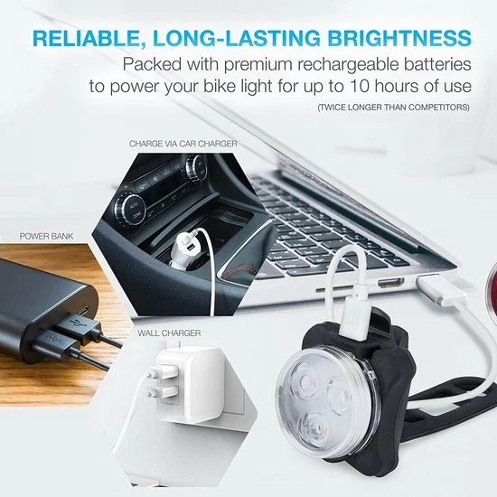 BOTC Fietsverlichting USB Oplaadbaar - Oplaadbare USB Led Fietslamp - Voorlicht & Achterlicht - Waterdicht 4 BOTC Fietsverlichting USB Oplaadbaar - Oplaadbare USB Led Fietslamp - Voorlicht & Achterlicht - Waterdicht - Afbeelding 4