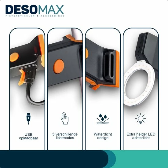 DesoMax Fietslicht Achterlicht LED USB Oplaadbaar Helder Rond - Achterlicht Voor Racefiets En MTB Herkenningslicht 5 DesoMax Fietslicht Achterlicht LED USB Oplaadbaar Helder Rond - Achterlicht Voor Racefiets En MTB Herkenningslicht - Afbeelding 5