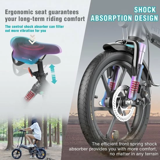 Merkloos Hitway 14F005 Elektrische Fiets Opvouwbaar | 250W Motor | 7.5Ah | 16" | Grijs / Zwart 10 Merkloos Hitway 14F005 Elektrische Fiets Opvouwbaar | 250W Motor | 7.5Ah | 16" | Grijs / Zwart - Afbeelding 10
