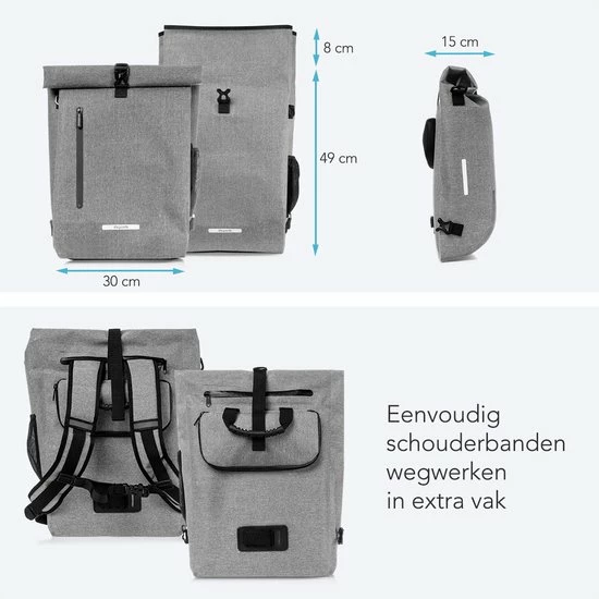 LifeGoods Fietstas - Enkel - 25L - Waterdicht - E-Bikes - Schouderbanden - Grijs 3 LifeGoods Fietstas - Enkel - 25L - Waterdicht - E-Bikes - Schouderbanden - Grijs - Afbeelding 3