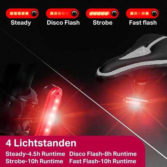 Transnect® – Fietsverlichting LED Set - 4 Lichtstanden – USB Oplaadbaar - Draagbaar – Waterdicht 8 Transnect® – Fietsverlichting LED Set - 4 Lichtstanden – USB Oplaadbaar - Draagbaar – Waterdicht - Afbeelding 8