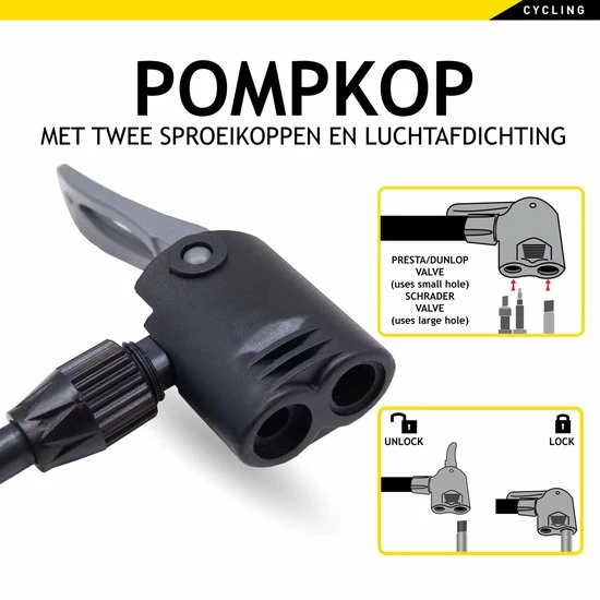 Dunlop Fietspomp Met Drukmeter - Dubbel Ventiel - Hollands Ventiel/ Frans Ventiel/ Autoventiel 5 Dunlop Fietspomp Met Drukmeter - Dubbel Ventiel - Hollands Ventiel/ Frans Ventiel/ Autoventiel - Afbeelding 5