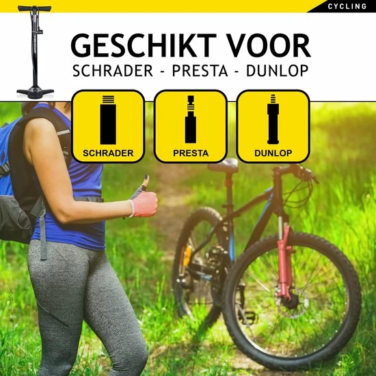 Dunlop Fietspomp Met Drukmeter - Dubbel Ventiel - Hollands Ventiel/ Frans Ventiel/ Autoventiel 6 Dunlop Fietspomp Met Drukmeter - Dubbel Ventiel - Hollands Ventiel/ Frans Ventiel/ Autoventiel - Afbeelding 6