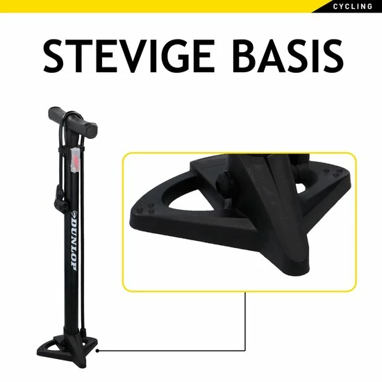 Dunlop Fietspomp - Presta/ Dunlop/ Schrader - Met 2 Adaptoren - Staande Pomp - 62,5 Cm Hoog 4 Dunlop Fietspomp - Presta/ Dunlop/ Schrader - Met 2 Adaptoren - Staande Pomp - 62,5 Cm Hoog - Afbeelding 4