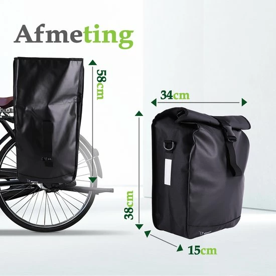 Ekostar Enkele Fietstas - Rolltop - 19 Liter - E-Bikes - Zwart 3 Ekostar Enkele Fietstas - Rolltop - 19 Liter - E-Bikes - Zwart - Afbeelding 3